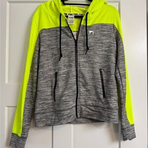 PINK Victoria's Secret Neon Yellow and Gray Sweater and Sweatpants Set